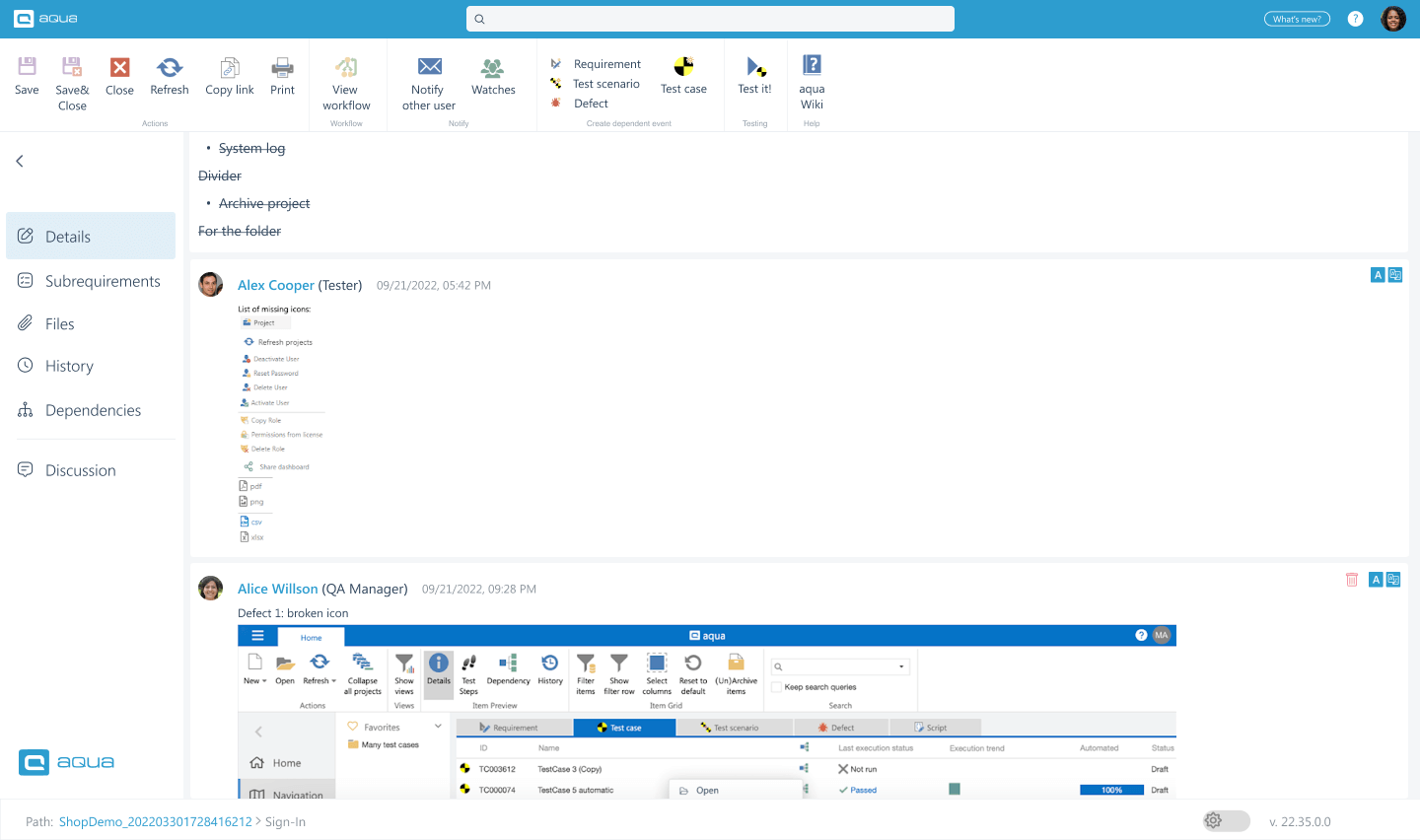 Keep conversation documented in aqua